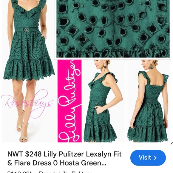 Lilly Pulitzer NWOT, size 4.  Lexalyn Fit and Flare dress, Hosta green - Picture 2 of 5